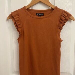 J. Crew Rust Ruffled Sleeveless Top